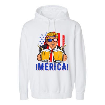 Trump Merica Funny Trump Patriot Funny 4th Of July Gift Garment-Dyed Fleece Hoodie