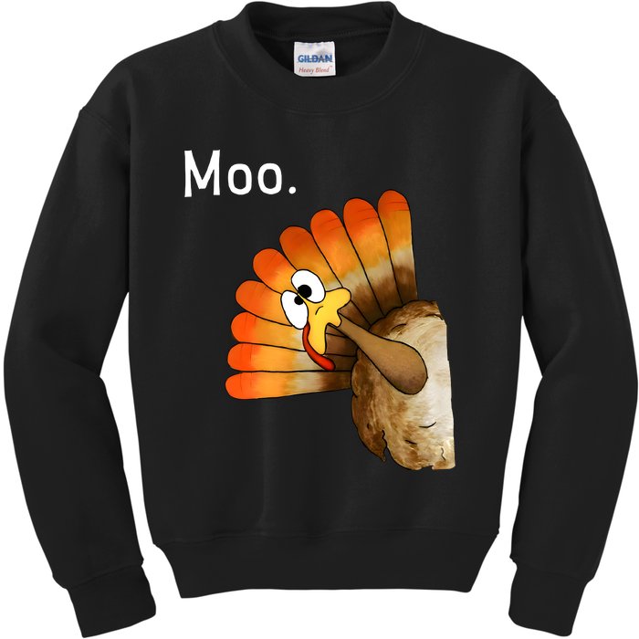 Turkey Moo Funny Thanksgiving Cow Kids Sweatshirt