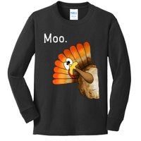 Turkey Moo Funny Thanksgiving Cow Kids Long Sleeve Shirt