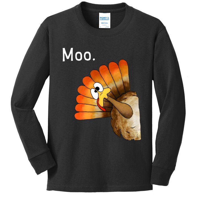 Turkey Moo Funny Thanksgiving Cow Kids Long Sleeve Shirt