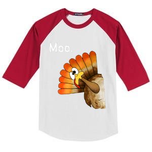 Turkey Moo Funny Thanksgiving Cow Kids Colorblock Raglan Jersey