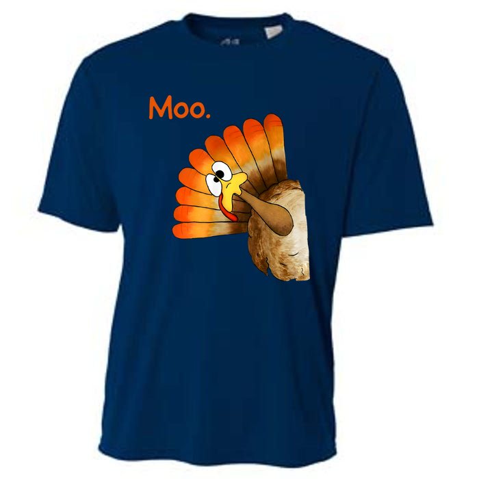 Turkey Moo Funny Thanksgiving Cooling Performance Crew T-Shirt