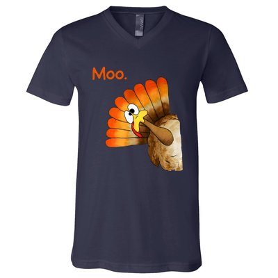 Turkey Moo Funny Thanksgiving V-Neck T-Shirt