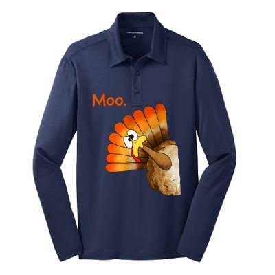 Turkey Moo Funny Thanksgiving Silk Touch Performance Long Sleeve Polo