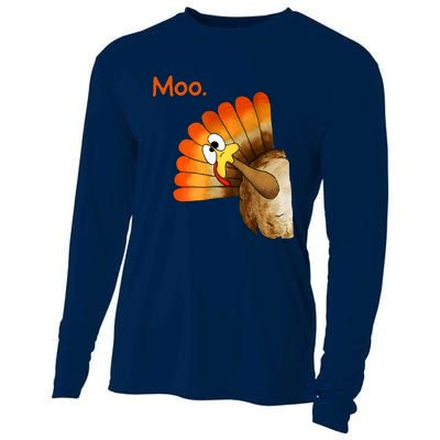 Turkey Moo Funny Thanksgiving Cooling Performance Long Sleeve Crew