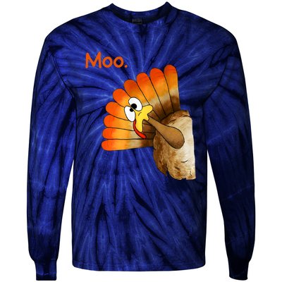 Turkey Moo Funny Thanksgiving Tie-Dye Long Sleeve Shirt