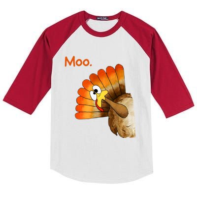 Turkey Moo Funny Thanksgiving Kids Colorblock Raglan Jersey