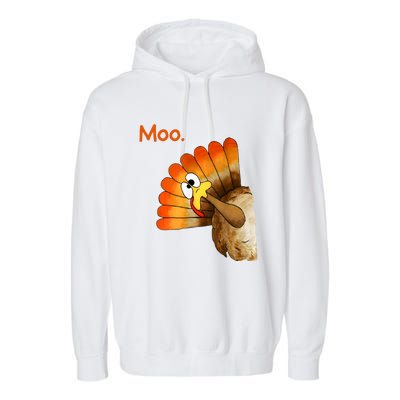 Turkey Moo Funny Thanksgiving Garment-Dyed Fleece Hoodie