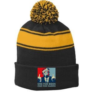 Trump Middle Finger Biden Harris Republican Stripe Pom Pom Beanie