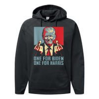 Trump Middle Finger Biden Harris Republican American Flag Performance Fleece Hoodie