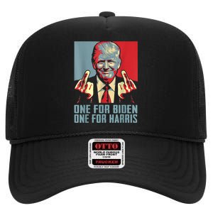 Trump Middle Finger Biden Harris Republican American Flag High Crown Mesh Back Trucker Hat