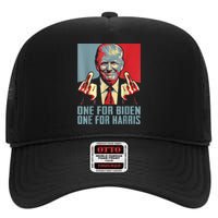 Trump Middle Finger Biden Harris Republican American Flag High Crown Mesh Back Trucker Hat