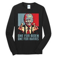 Trump Middle Finger Biden Harris Republican American Flag Tall Long Sleeve T-Shirt