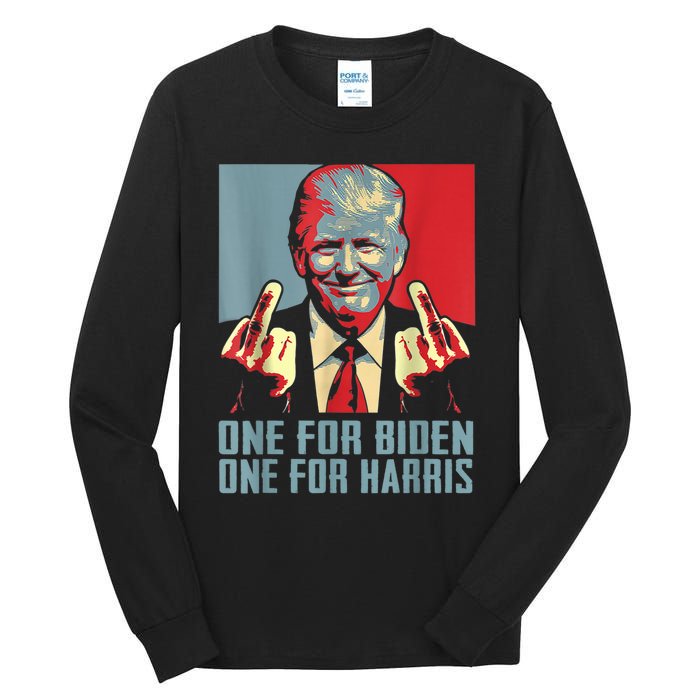 Trump Middle Finger Biden Harris Republican American Flag Tall Long Sleeve T-Shirt