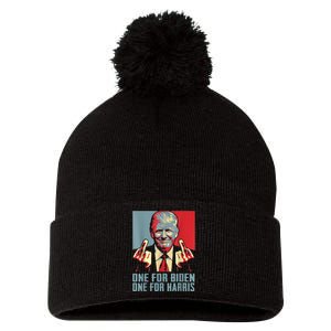 Trump Middle Finger Biden Harris Republican American Flag Pom Pom 12in Knit Beanie