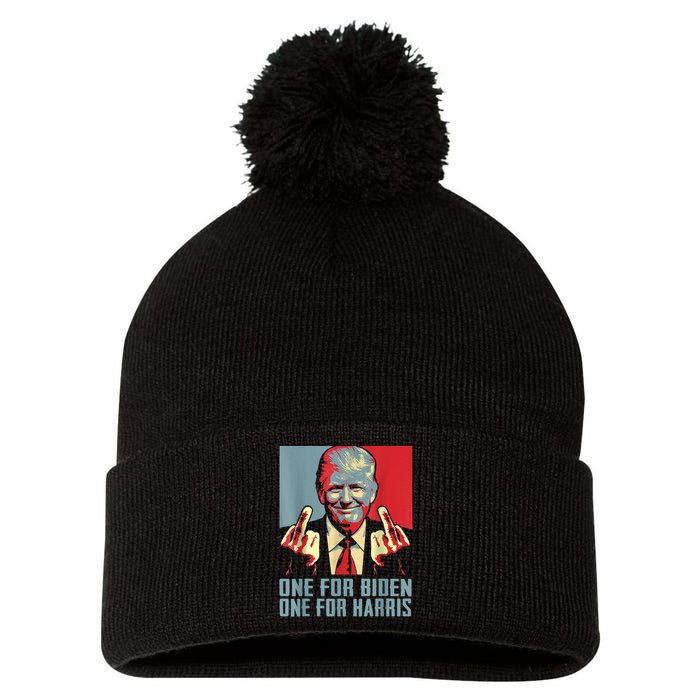 Trump Middle Finger Biden Harris Republican American Flag Pom Pom 12in Knit Beanie