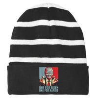 Trump Middle Finger Biden Harris Republican American Flag Striped Beanie with Solid Band