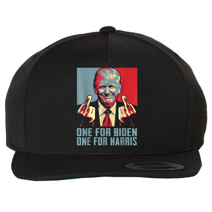 Trump Middle Finger Biden Harris Republican American Flag Wool Snapback Cap