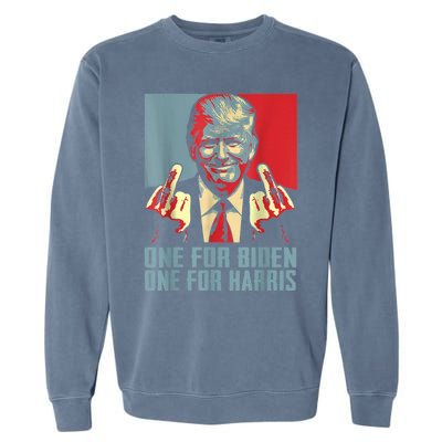 Trump Middle Finger Biden Harris Republican American Flag Garment-Dyed Sweatshirt