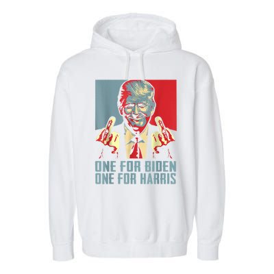 Trump Middle Finger Biden Harris Republican American Flag Garment-Dyed Fleece Hoodie