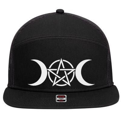 Triple Moon Goddess Pentacle Pagan Wiccan 7 Panel Mesh Trucker Snapback Hat