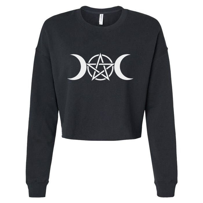 Triple Moon Goddess Pentacle Pagan Wiccan Cropped Pullover Crew