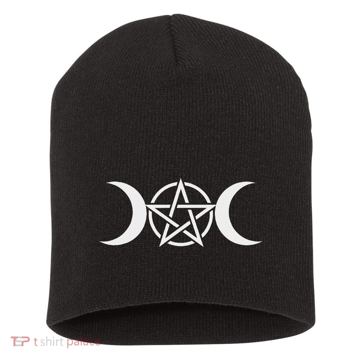 Triple Moon Goddess Pentacle Pagan Wiccan Short Acrylic Beanie