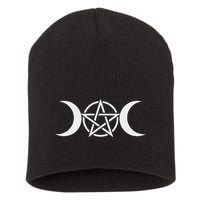 Triple Moon Goddess Pentacle Pagan Wiccan Short Acrylic Beanie