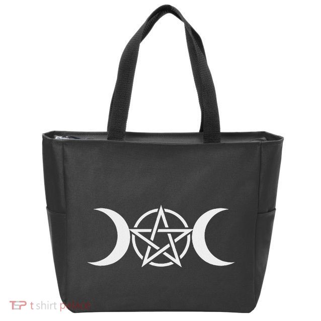 Triple Moon Goddess Pentacle Pagan Wiccan Zip Tote Bag