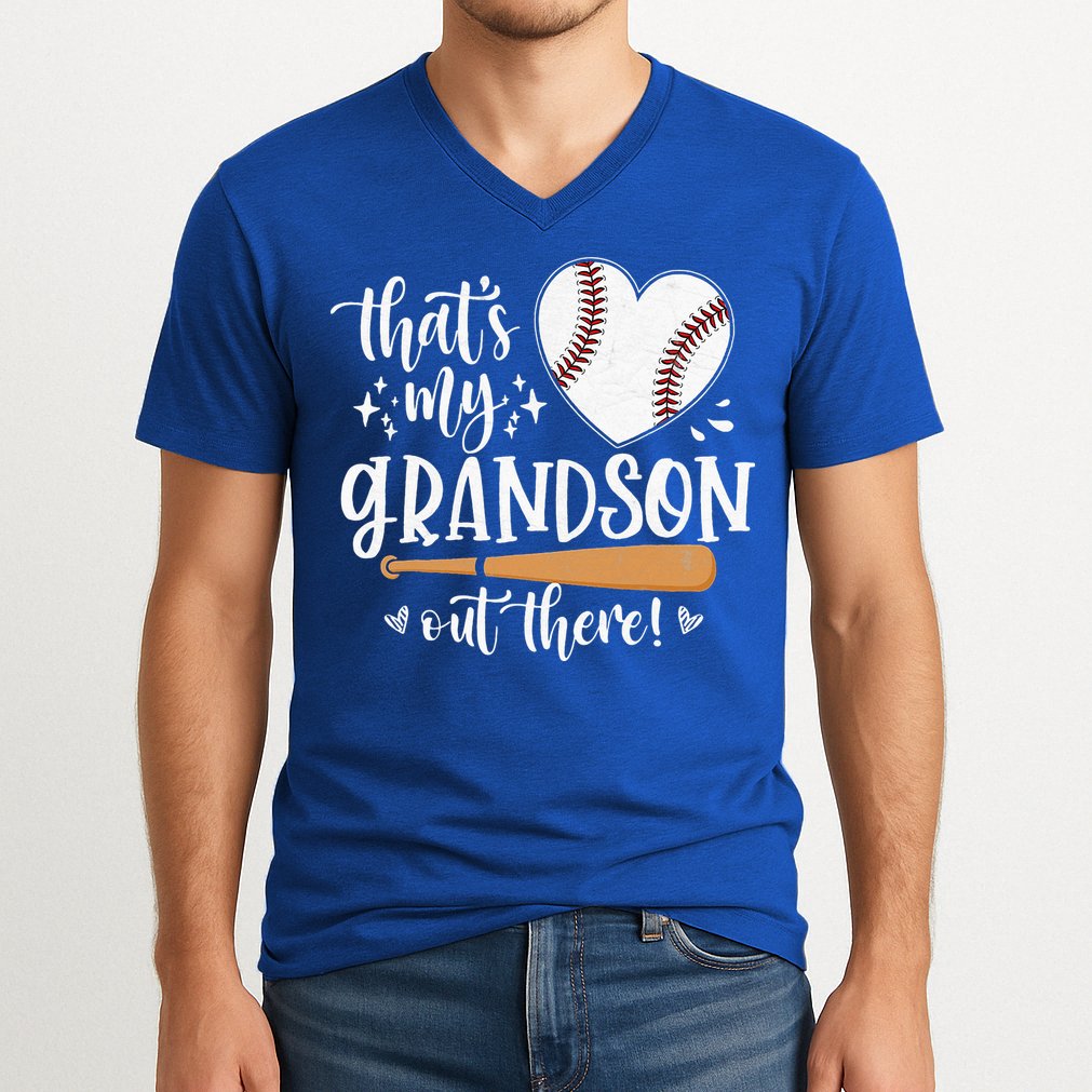 That's My Grandson Out There Baseball Grandma Mother's Day V-Neck T-Shirt