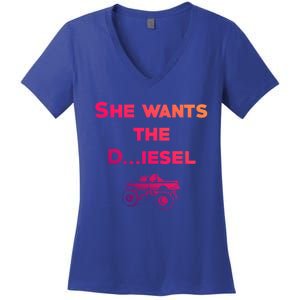 Truck Meme Gift She Wants The D Dick Diesel Truck Cool Gift Great Gift Women's V-Neck T-Shirt