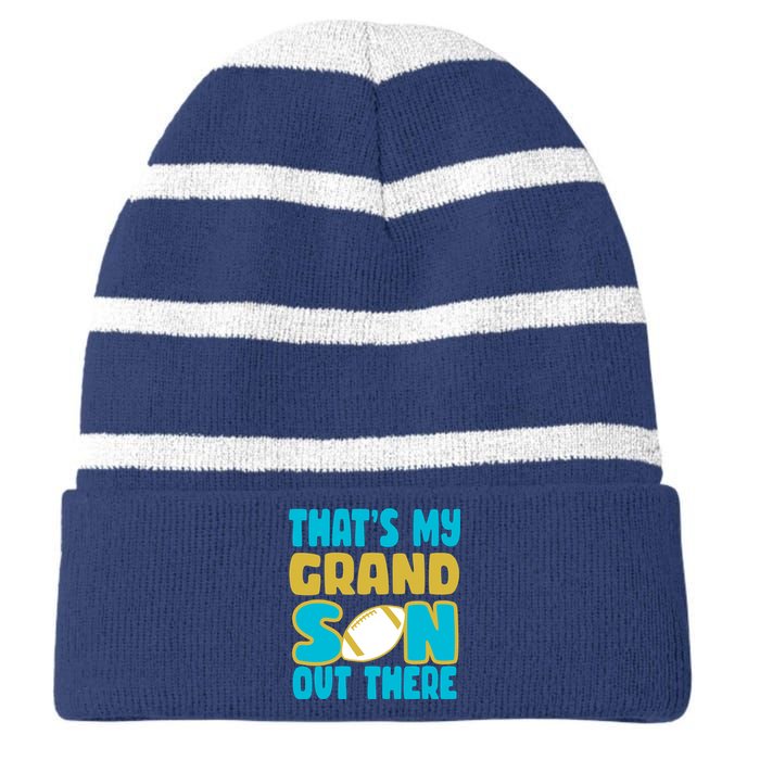 That's My Grandson Out There Football Striped Beanie with Solid Band