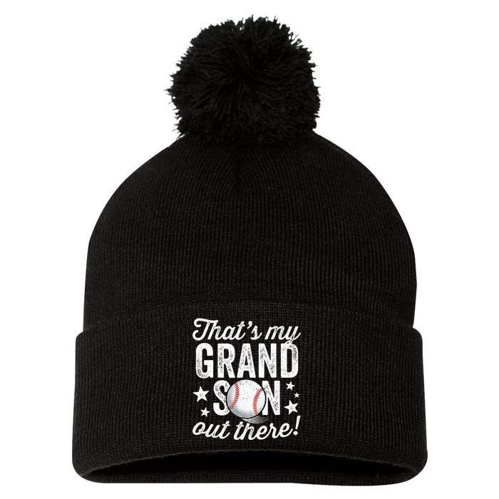 Thats My Grandson Out There Baseball Grandma Pom Pom 12in Knit Beanie