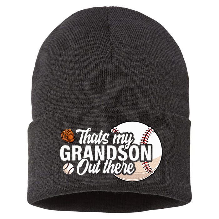 ThatS My Grandson Out There Baseball Grandpa Grandma Sustainable Knit Beanie