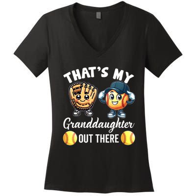 ThatS My Granddaughter Out There Softball Grandpa Grandma Women's V-Neck T-Shirt