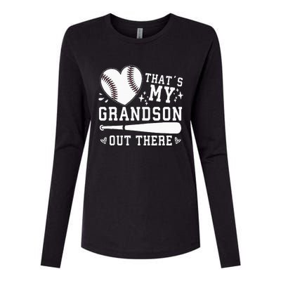 Thats My Grandson Out There Baseball Grandma Womens Cotton Relaxed Long Sleeve T-Shirt