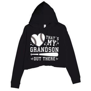 Thats My Grandson Out There Baseball Grandma Crop Fleece Hoodie