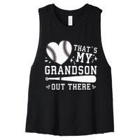 Thats My Grandson Out There Baseball Grandma Women's Racerback Cropped Tank