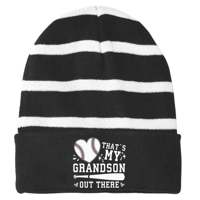 Thats My Grandson Out There Baseball Grandma Striped Beanie with Solid Band