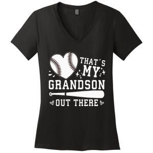 Thats My Grandson Out There Baseball Grandma Women's V-Neck T-Shirt