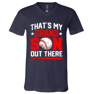 That's My Grandson Out There Grandparent Baseball Mama Papa V-Neck T-Shirt