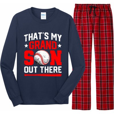 That's My Grandson Out There Grandparent Baseball Mama Papa Long Sleeve Pajama Set