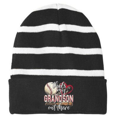 Thats My Grandson Out There Baseball Grandma Mothers Day Striped Beanie with Solid Band