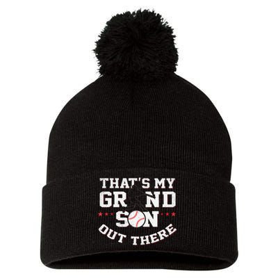 Thats My Grandson Out There Gifts Women Baseball Grandma Mom Pom Pom 12in Knit Beanie