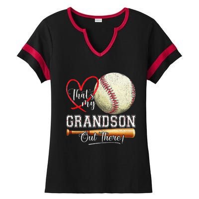 ThatS My Grandson Out There Baseball Grandma MotherS Day Gift Ladies Halftime Notch Neck Tee