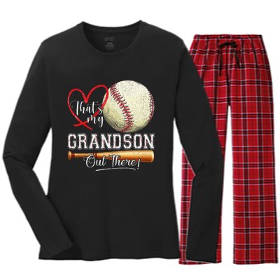 ThatS My Grandson Out There Baseball Grandma MotherS Day Gift Women's Long Sleeve Flannel Pajama Set 