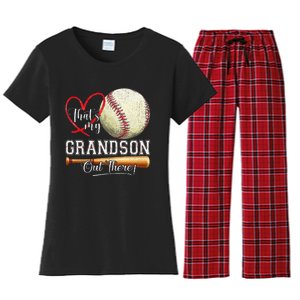 ThatS My Grandson Out There Baseball Grandma MotherS Day Gift Women's Flannel Pajama Set