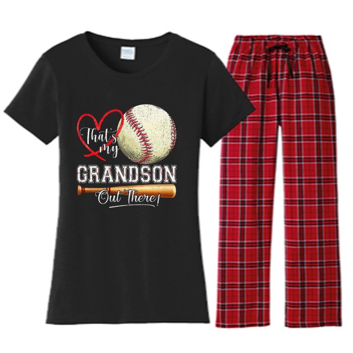 ThatS My Grandson Out There Baseball Grandma MotherS Day Gift Women's Flannel Pajama Set