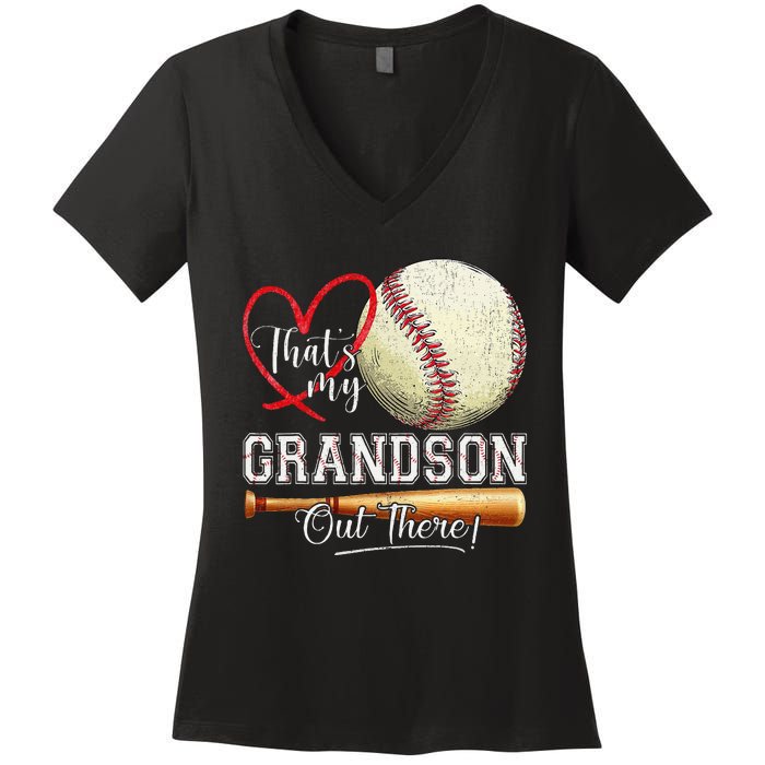 ThatS My Grandson Out There Baseball Grandma MotherS Day Gift Women's V-Neck T-Shirt