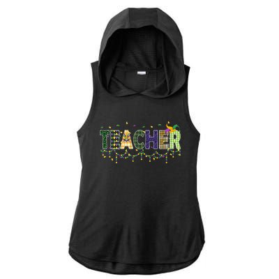 Teacher Mardi Gras Celebration Ladies PosiCharge Tri-Blend Wicking Draft Hoodie Tank